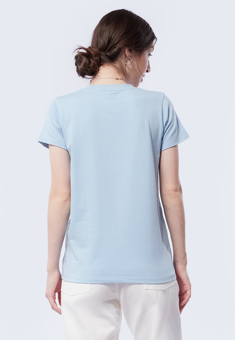 Basic Round Neck Cotton T-Shirt Powder Blue