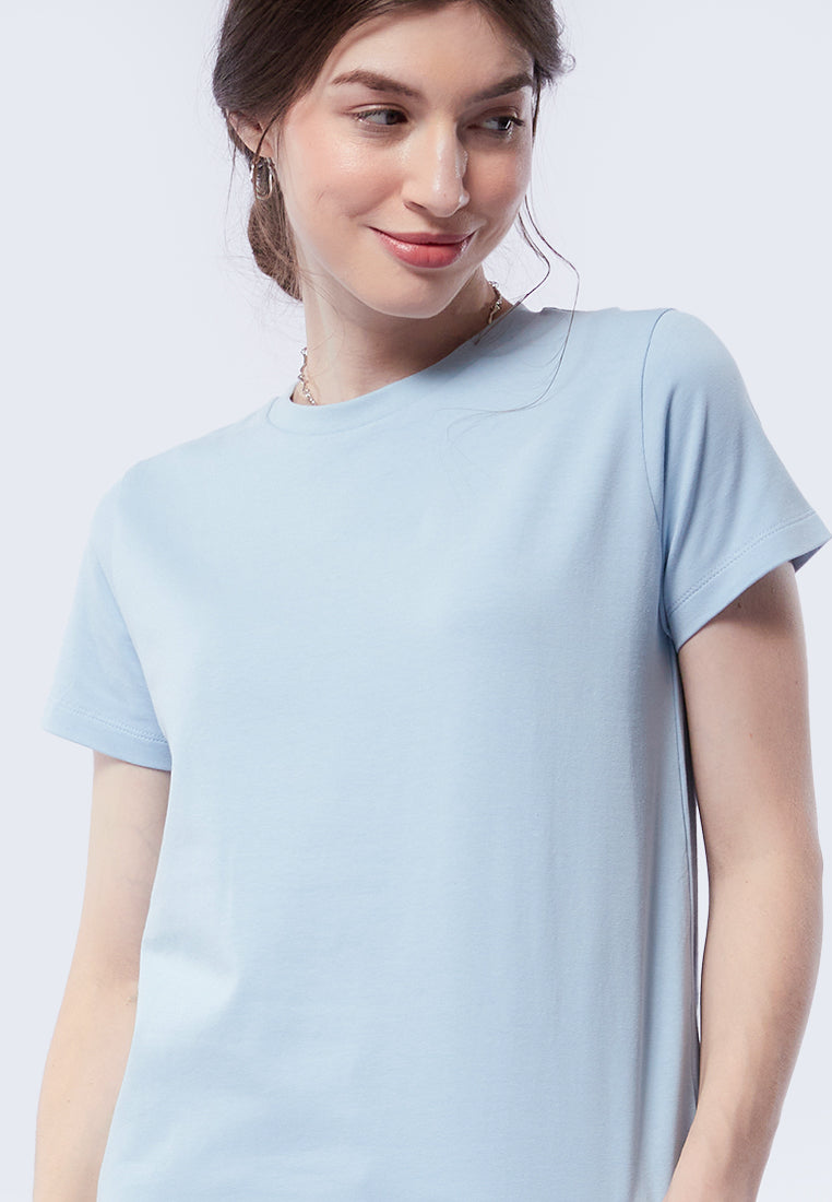 Basic Round Neck Cotton T-Shirt Powder Blue