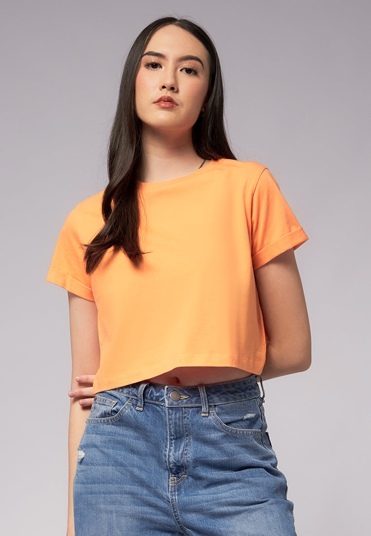 Basic Cropped Cotton T-Shirt Persimmon