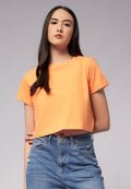 Basic Cropped Cotton T-Shirt Persimmon