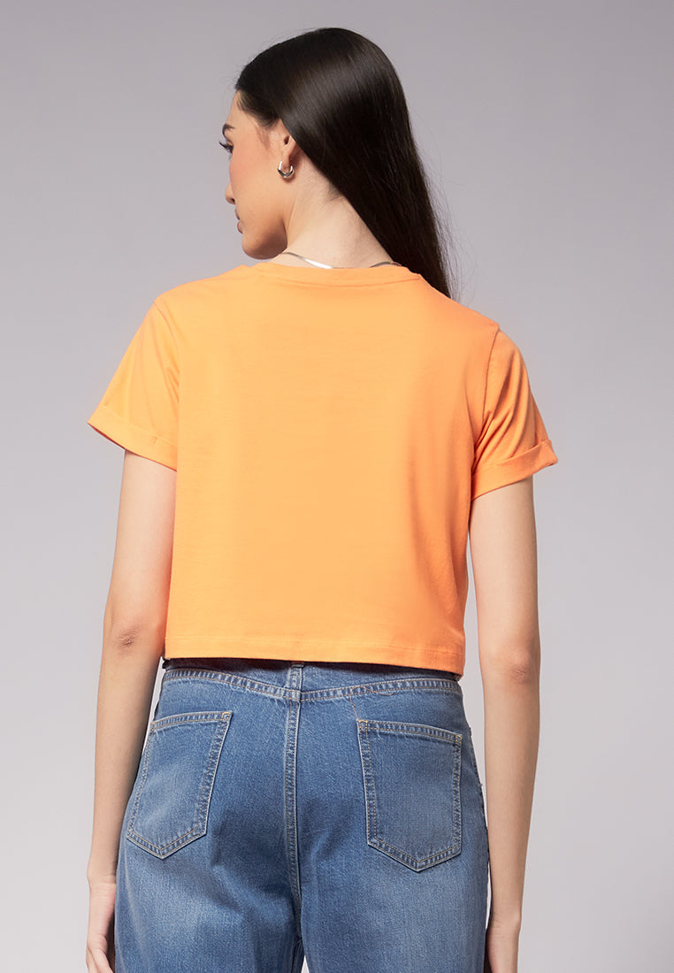 Basic Cropped Cotton T-Shirt Persimmon