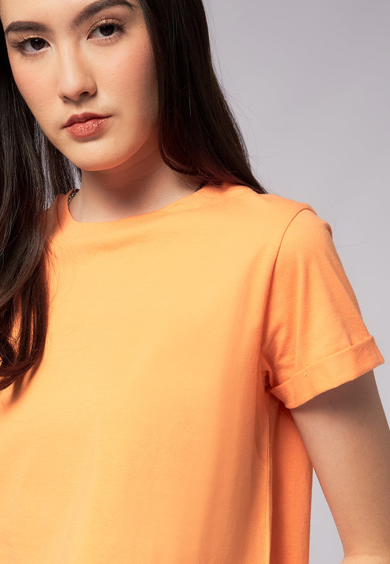 Basic Cropped Cotton T-Shirt Persimmon
