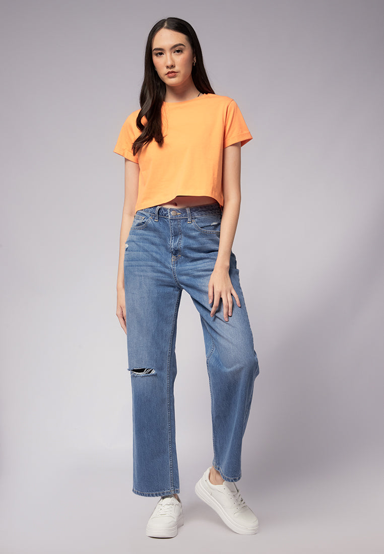Basic Cropped Cotton T-Shirt Persimmon