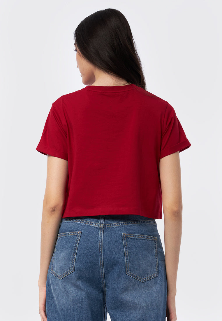Basic Cropped Cotton T-Shirt Red