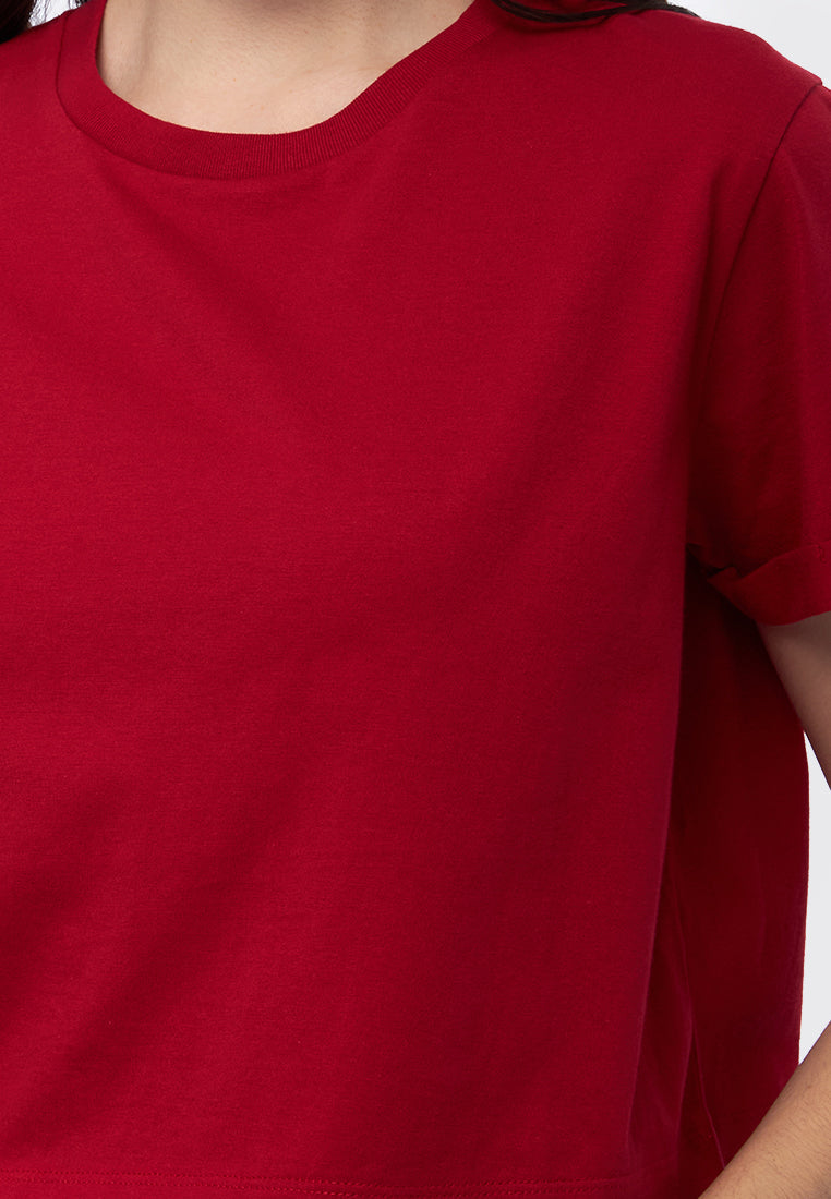 Basic Cropped Cotton T-Shirt Red