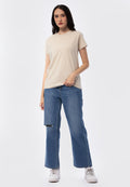 Basic Round Neck Cotton T-Shirt Moonbeam