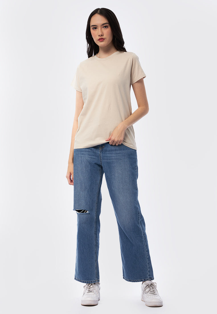 Basic Round Neck Cotton T-Shirt Moonbeam
