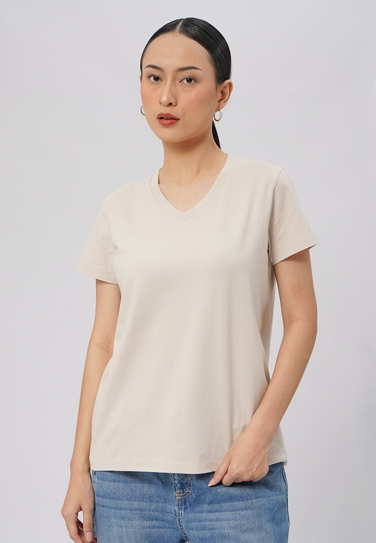 Basic V-Neck Cotton T-Shirt Moonbeam