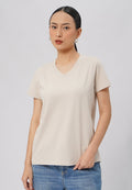 Basic V-Neck Cotton T-Shirt Moonbeam