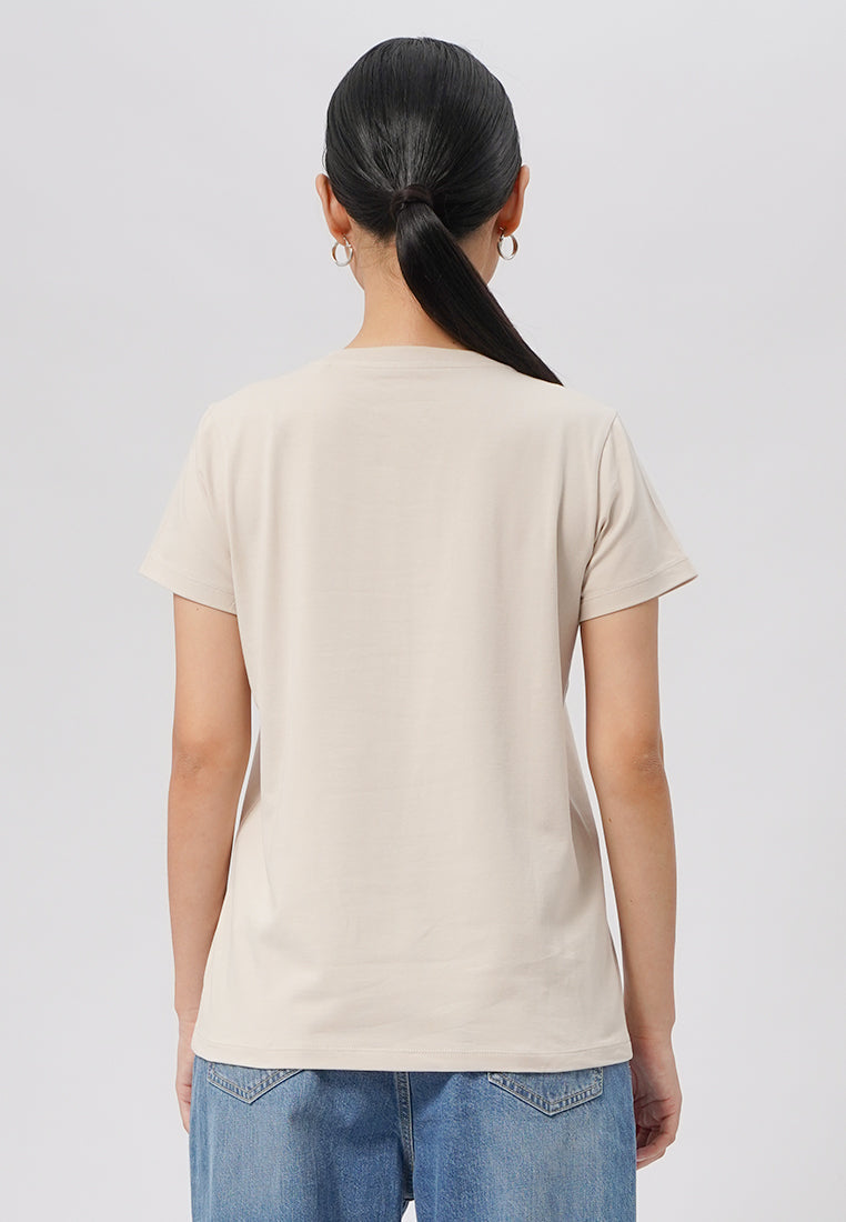 Basic V-Neck Cotton T-Shirt Moonbeam