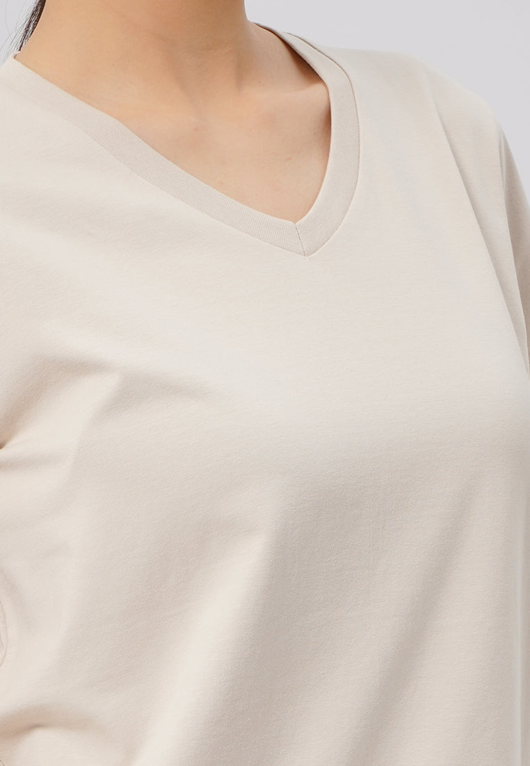 Basic V-Neck Cotton T-Shirt Moonbeam