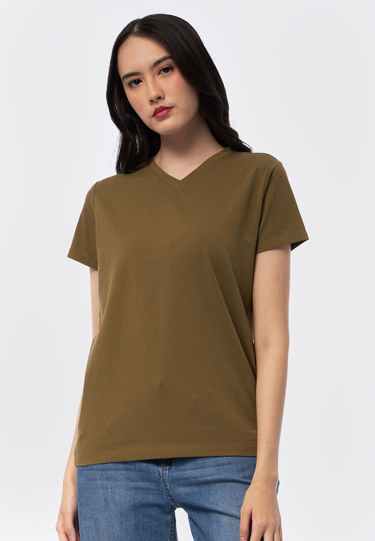 Basic V-Neck Cotton T-Shirt Nutria