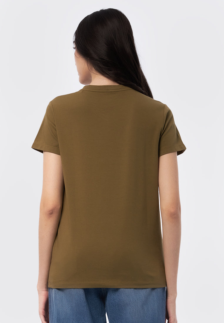 Basic V-Neck Cotton T-Shirt Nutria