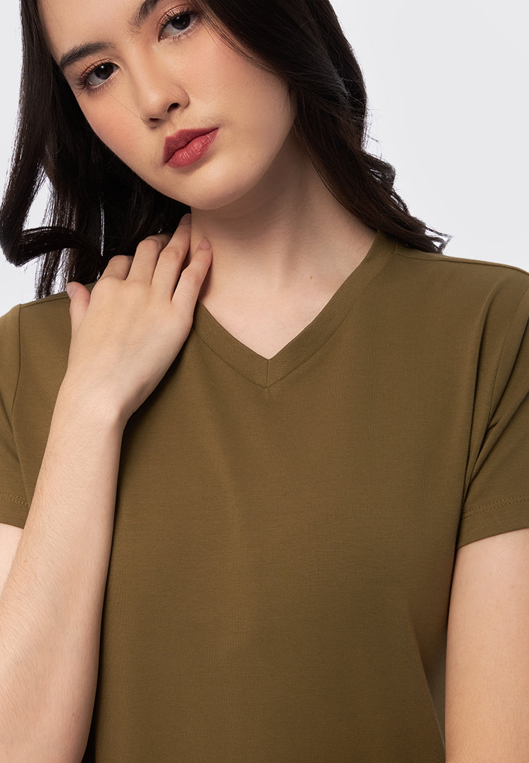 Basic V-Neck Cotton T-Shirt Nutria