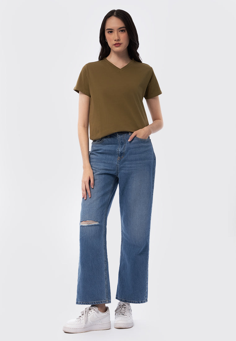 Basic V-Neck Cotton T-Shirt Nutria