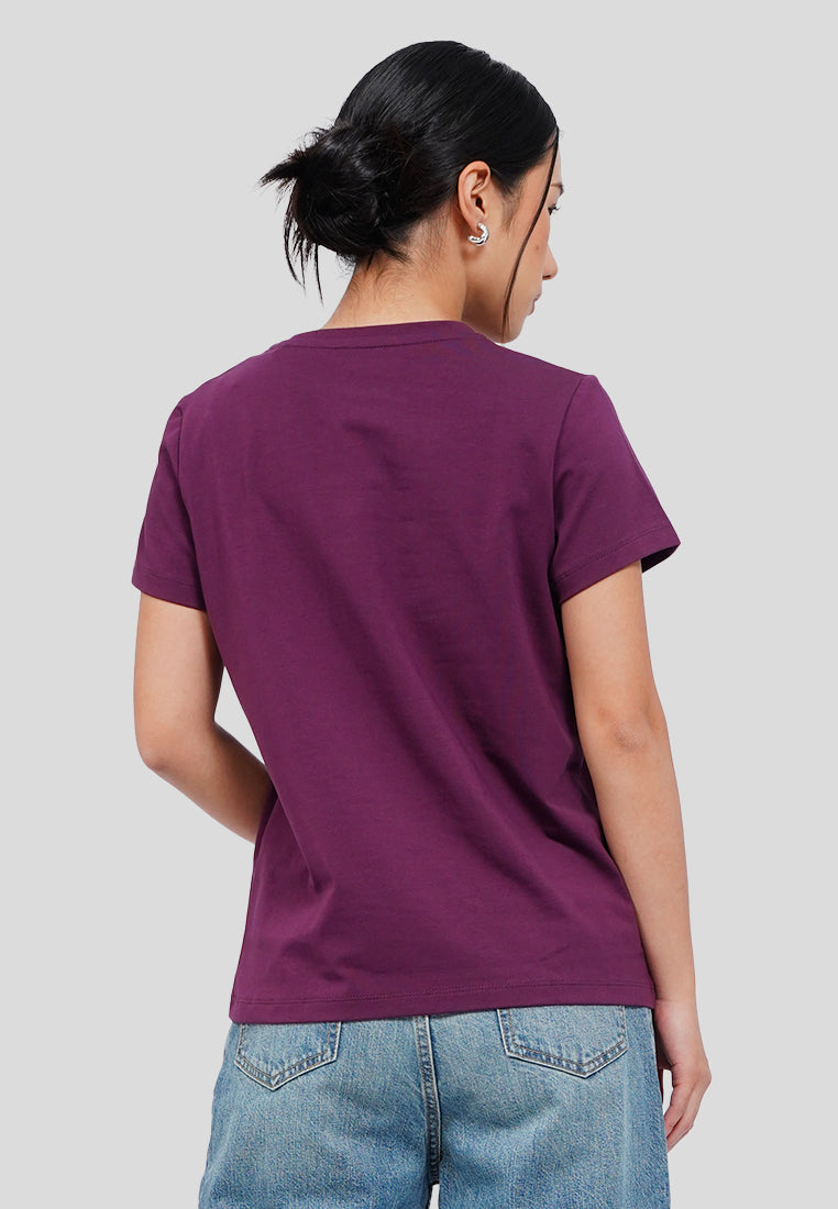 Basic Round Neck Cotton T-Shirt Plum