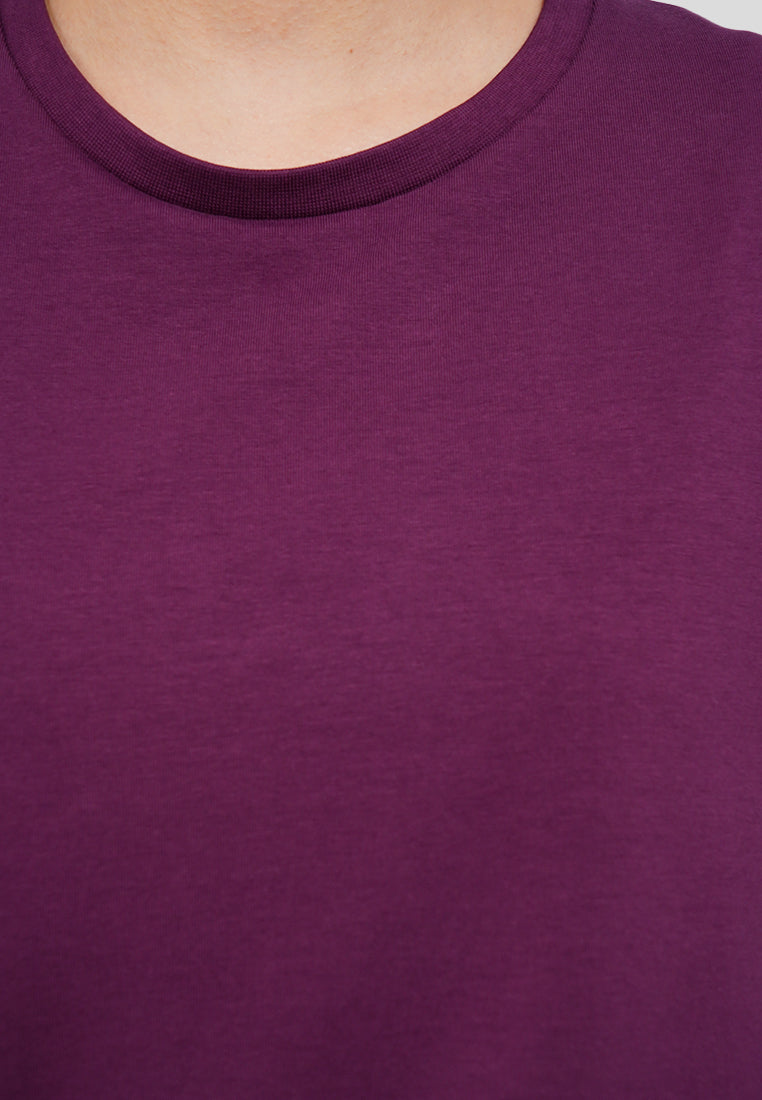 Basic Round Neck Cotton T-Shirt Plum