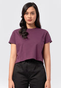 Basic Cropped Cotton T-Shirt Plum