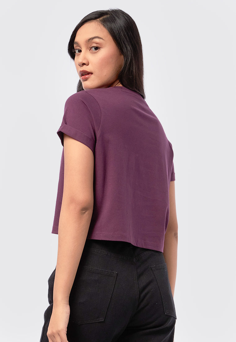 Basic Cropped Cotton T-Shirt Plum