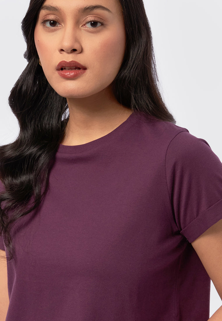 Basic Cropped Cotton T-Shirt Plum