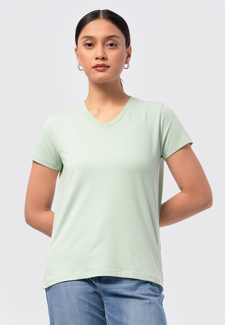 Basic V-Neck Cotton T-Shirt Mint
