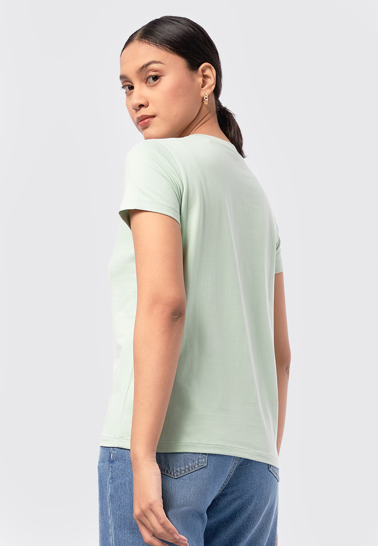 Basic V-Neck Cotton T-Shirt Mint