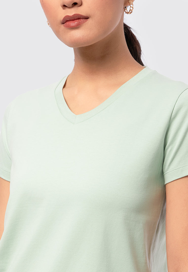 Basic V-Neck Cotton T-Shirt Mint