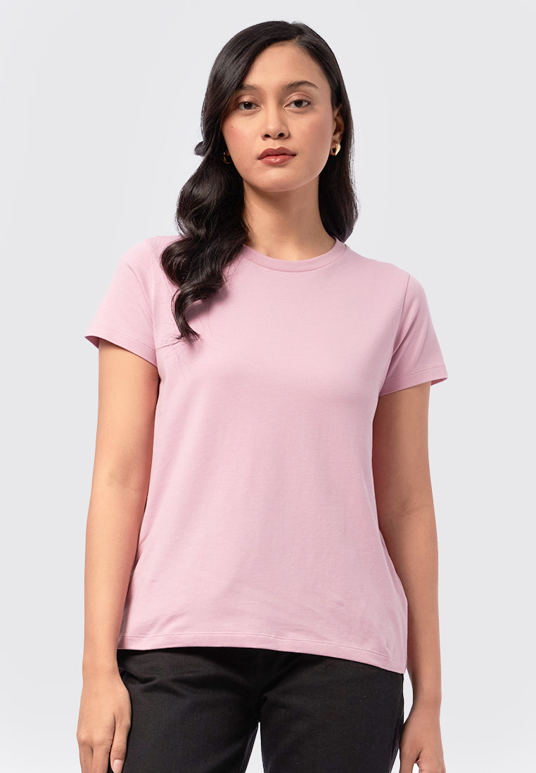 Basic Round Neck Cotton T-Shirt Pink