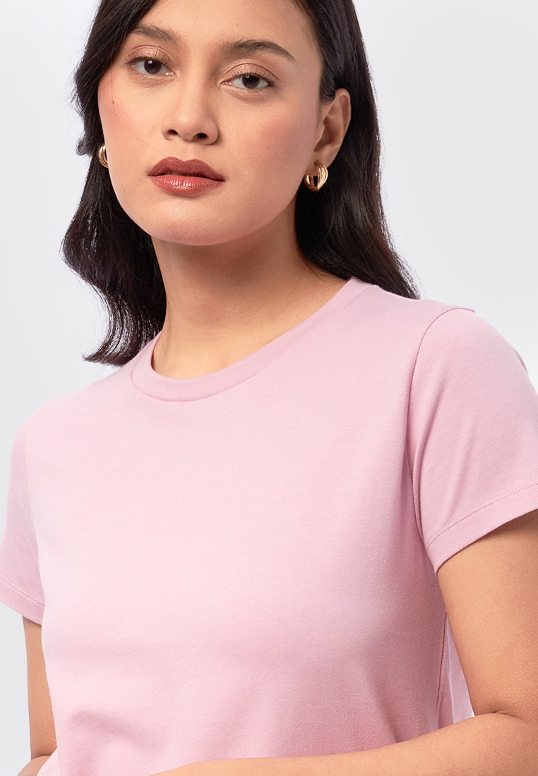 Basic Round Neck Cotton T-Shirt Pink
