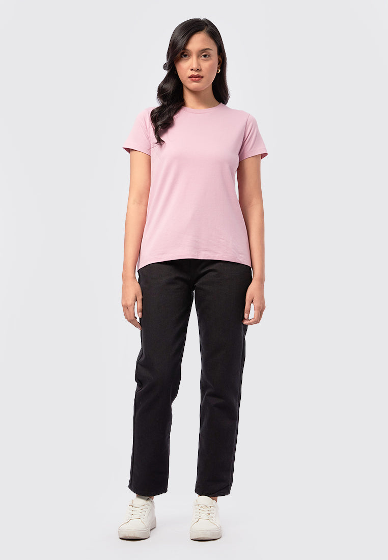 Basic Round Neck Cotton T-Shirt Pink