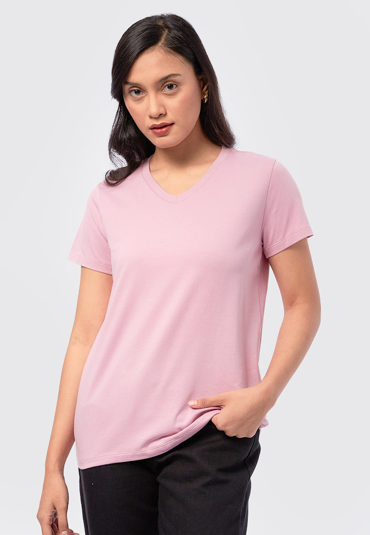 Basic V-Neck Cotton T-Shirt Pink
