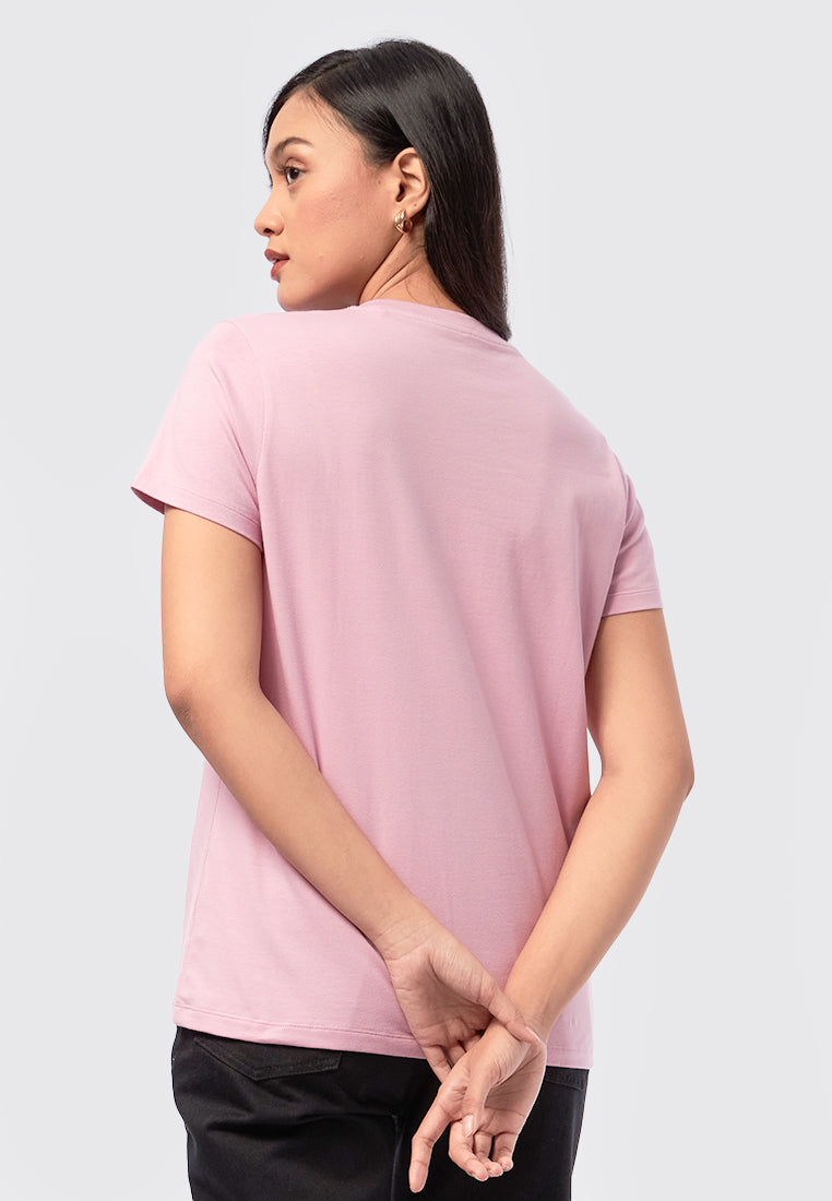 Basic V-Neck Cotton T-Shirt Pink