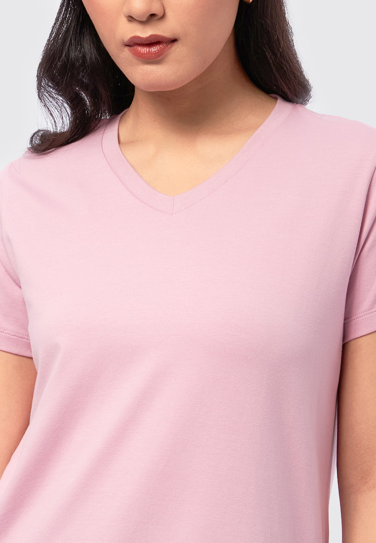 Basic V-Neck Cotton T-Shirt Pink