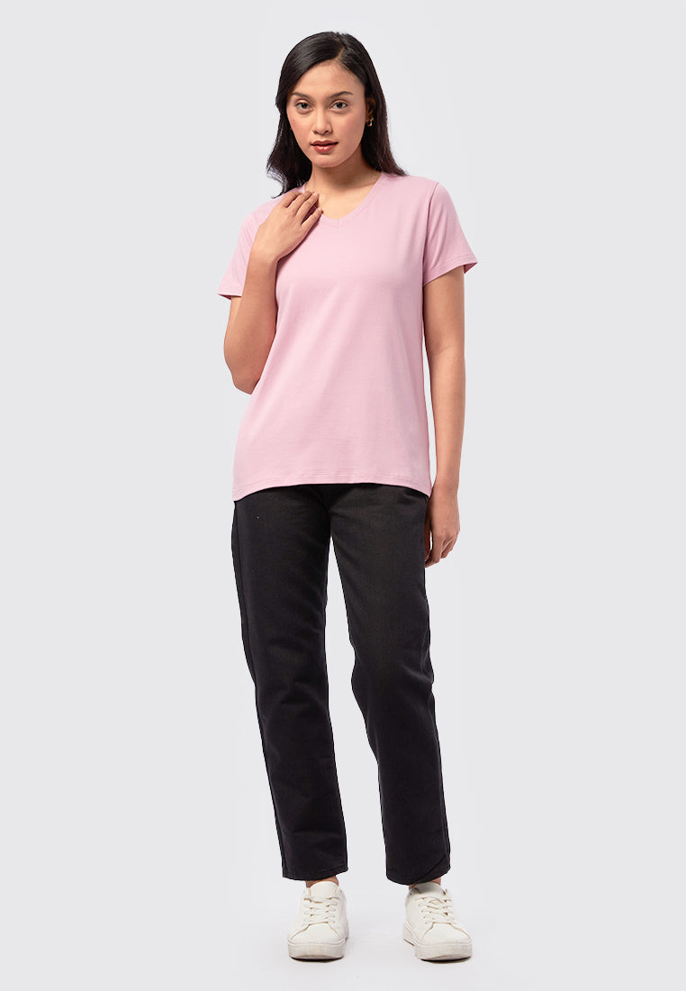 Basic V-Neck Cotton T-Shirt Pink