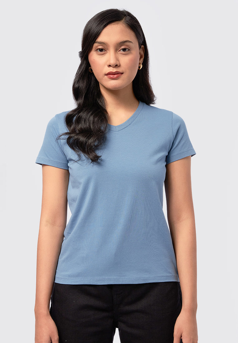 Basic V-Neck Cotton T-Shirt Blue