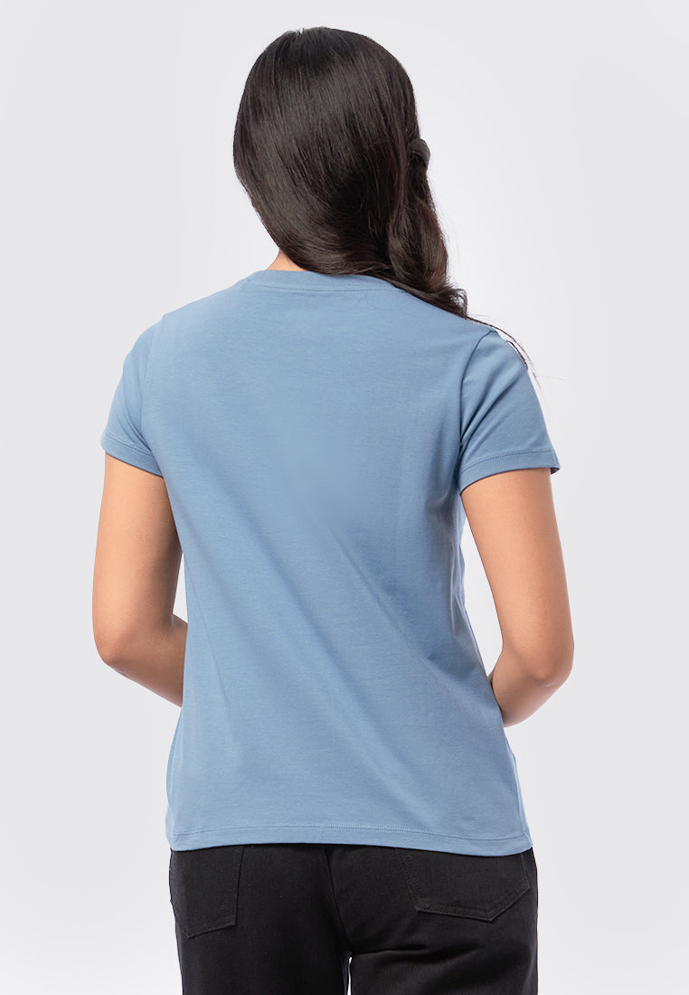 Basic V-Neck Cotton T-Shirt Blue