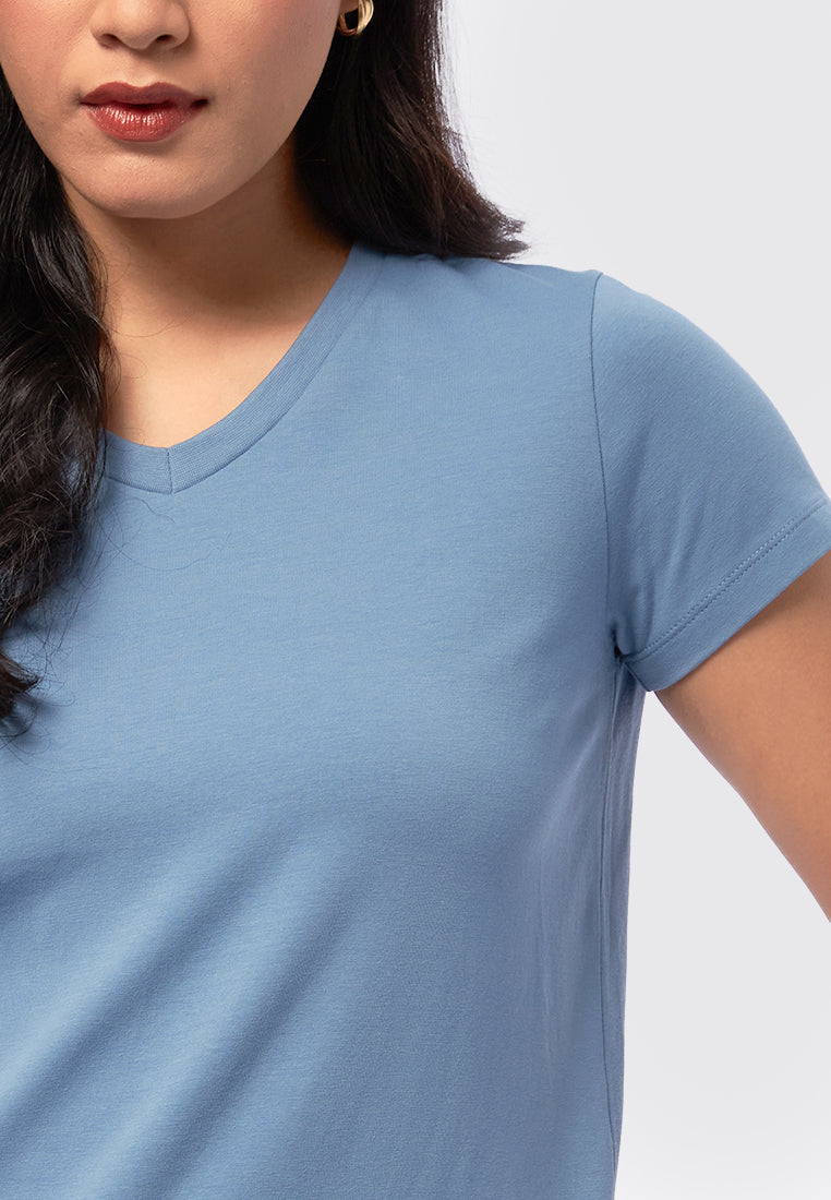 Basic V-Neck Cotton T-Shirt Blue
