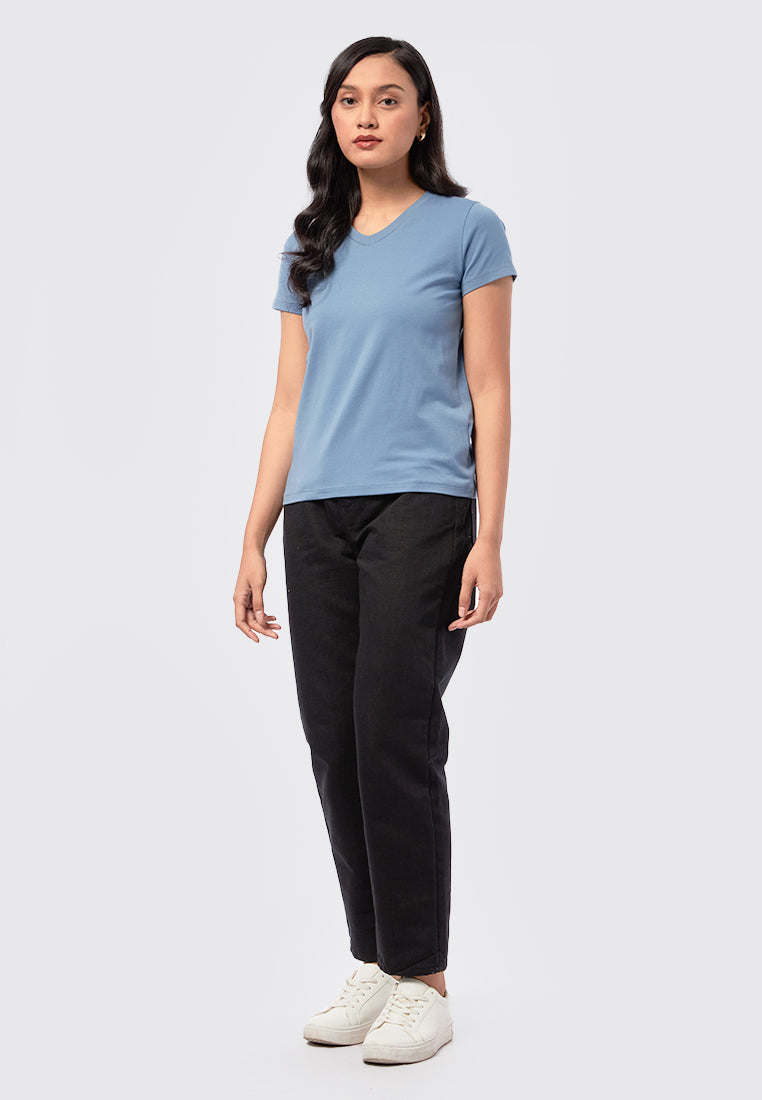 Basic V-Neck Cotton T-Shirt Blue