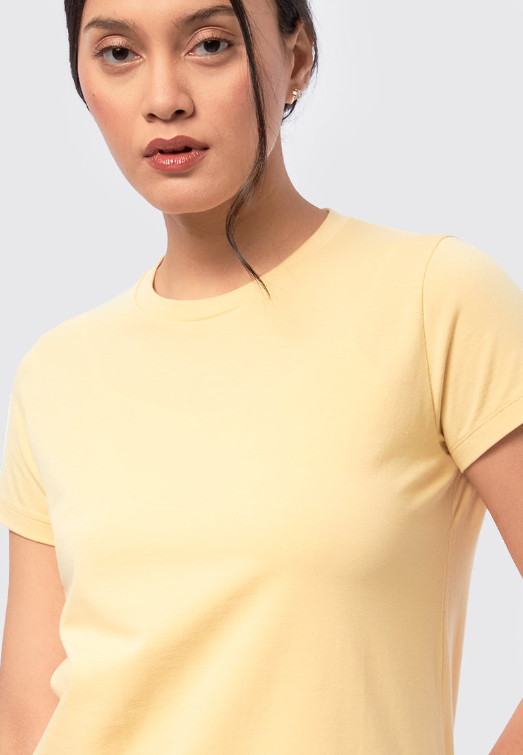 Basic Round Neck Cotton T-Shirt Light Yellow