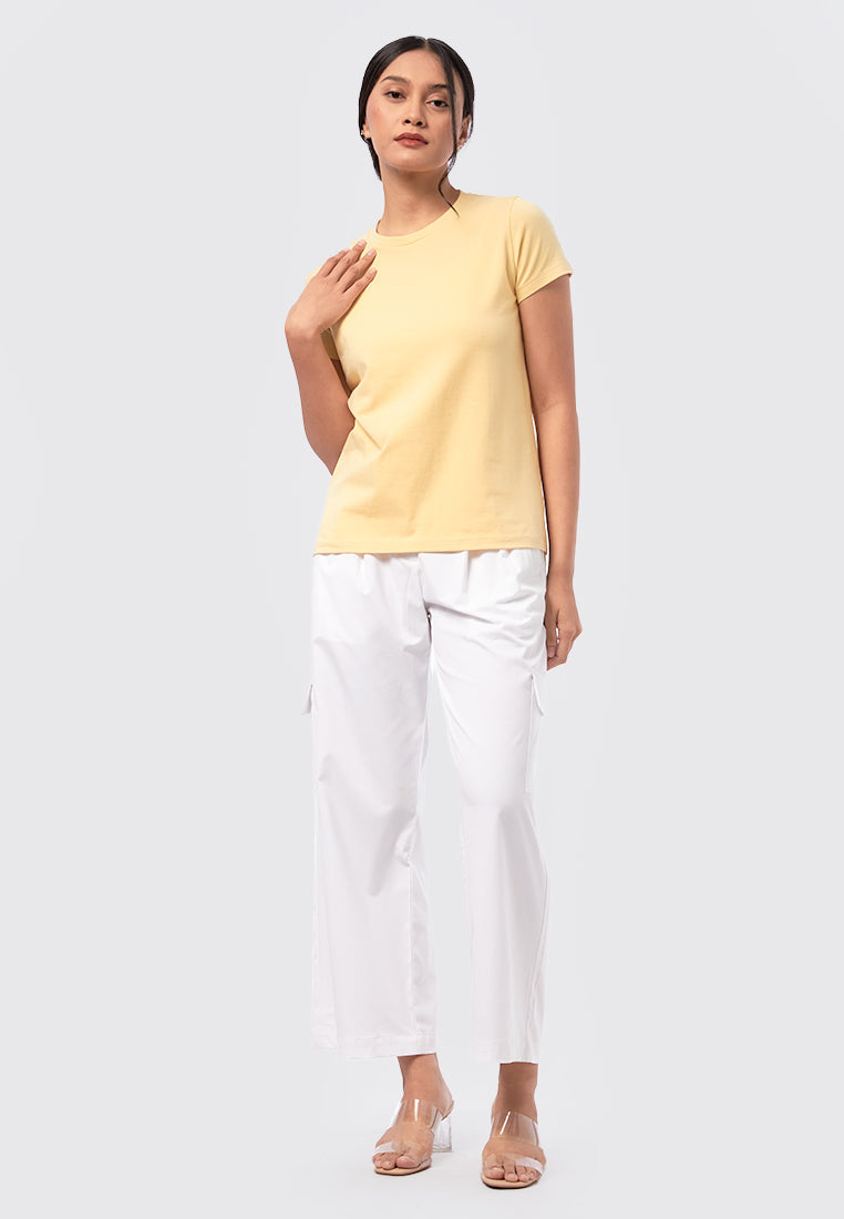 Basic Round Neck Cotton T-Shirt Light Yellow