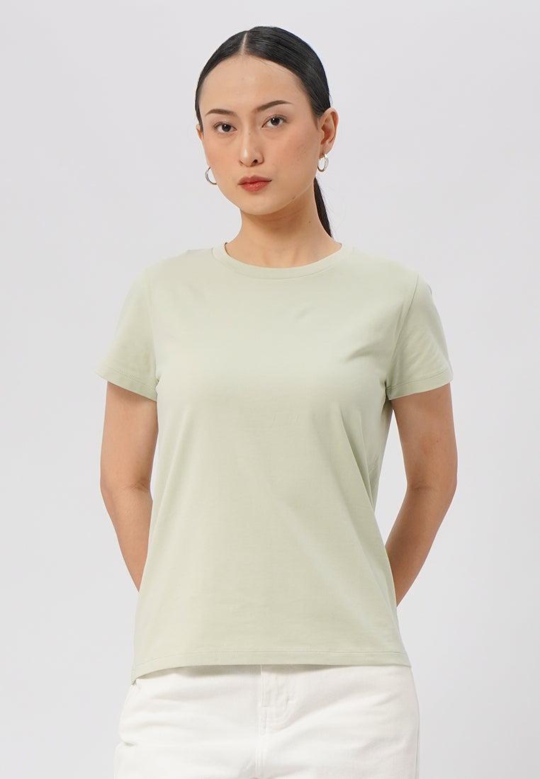Basic Round Neck Cotton T-Shirt Light Green