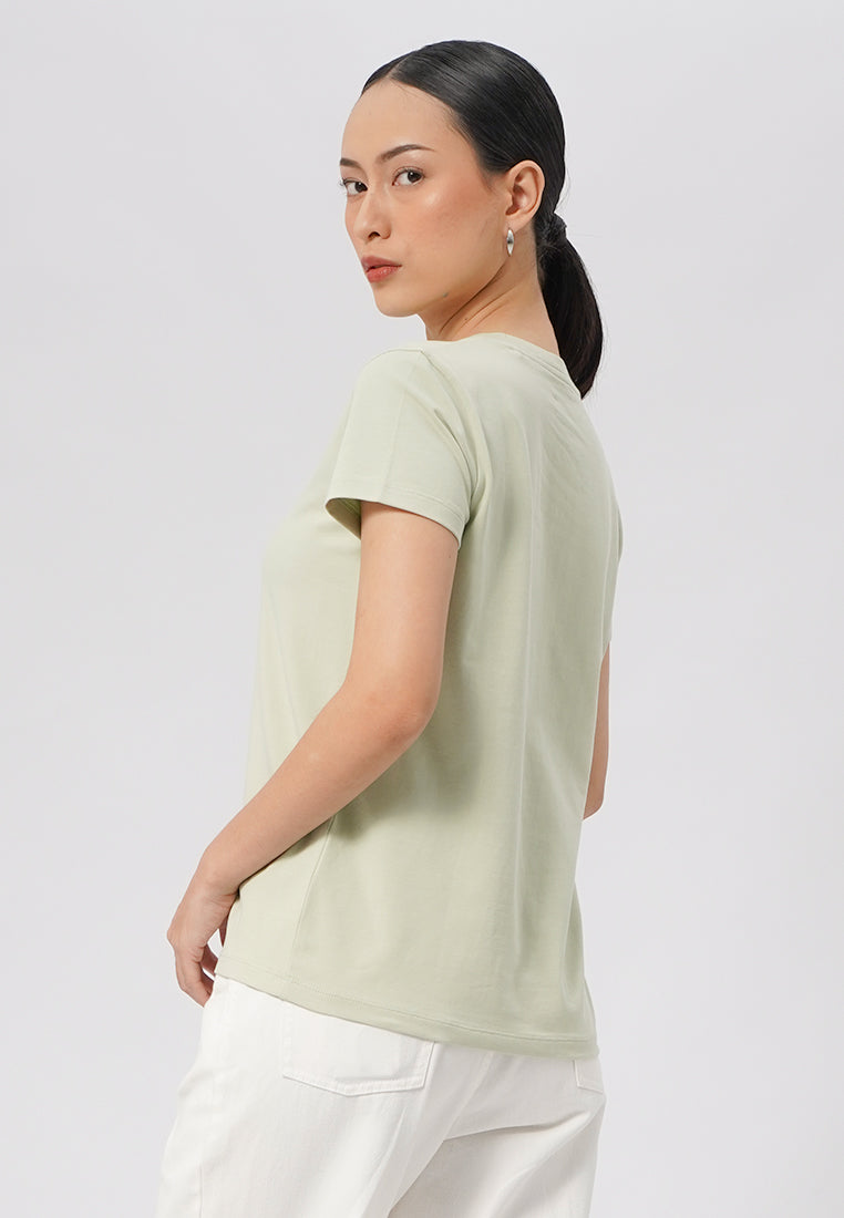 Basic Round Neck Cotton T-Shirt Light Green