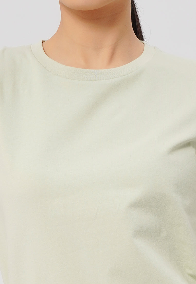 Basic Round Neck Cotton T-Shirt Light Green
