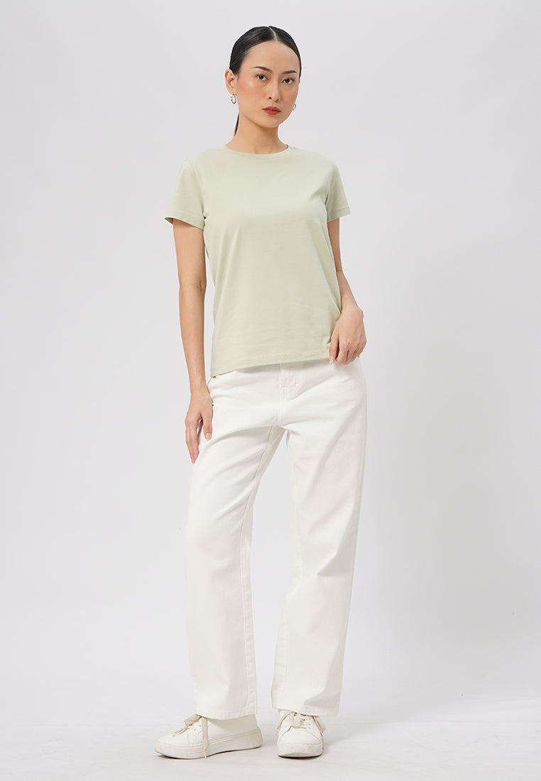 Basic Round Neck Cotton T-Shirt Light Green