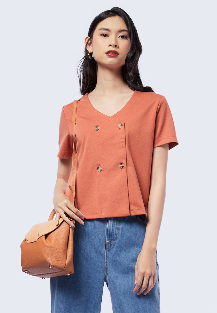 Double Breasted Short Sleeve Top