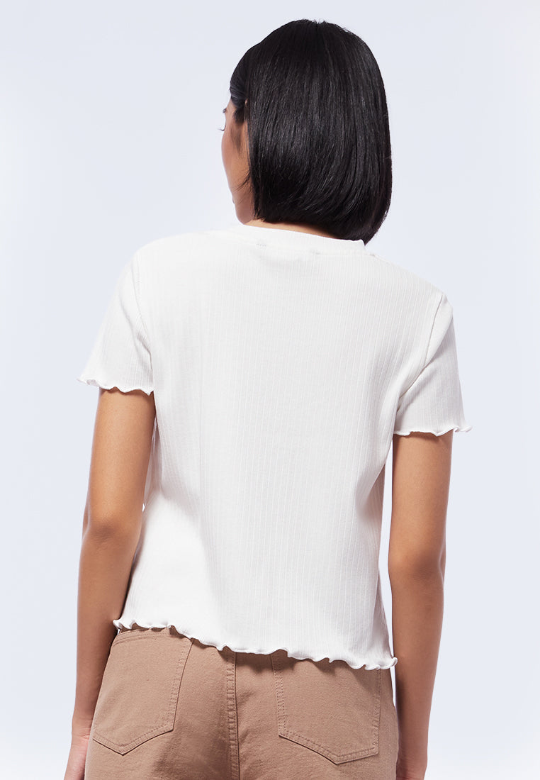 Round Neck Rib Short Sleeve T-Shirt