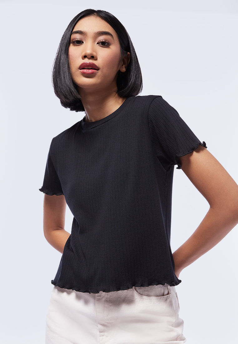 Round Neck Rib Short Sleeve T-Shirt