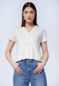 Button Up Short Sleeve Crop Top
