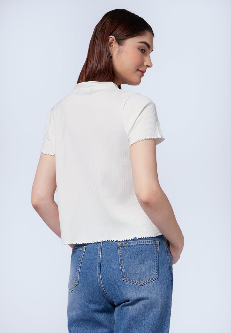Button Up Short Sleeve Crop Top