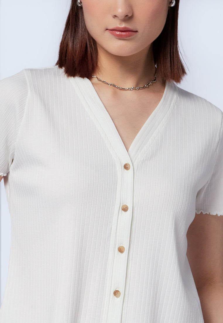 Button Up Short Sleeve Crop Top